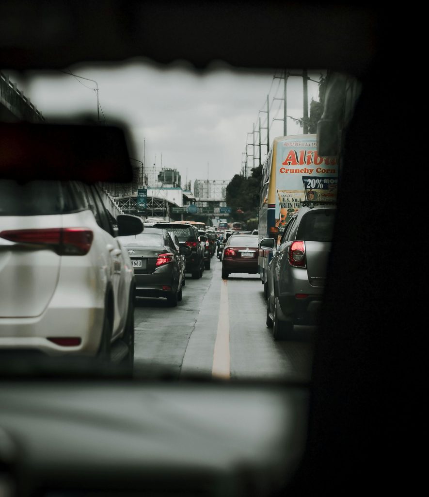 Rear view of traffic illustrating a car accident lawyer in Florida scenario